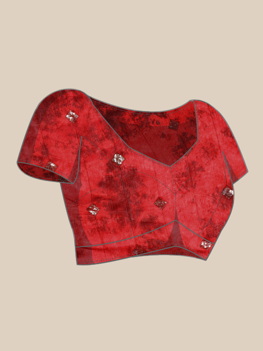Red Batik Printed & Resham & Sequin Embellished Cotton Saree