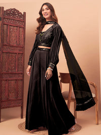 Sequin Embellished Crop-Top Palazzo Set with High neck Jasmine style Cape Sleeves