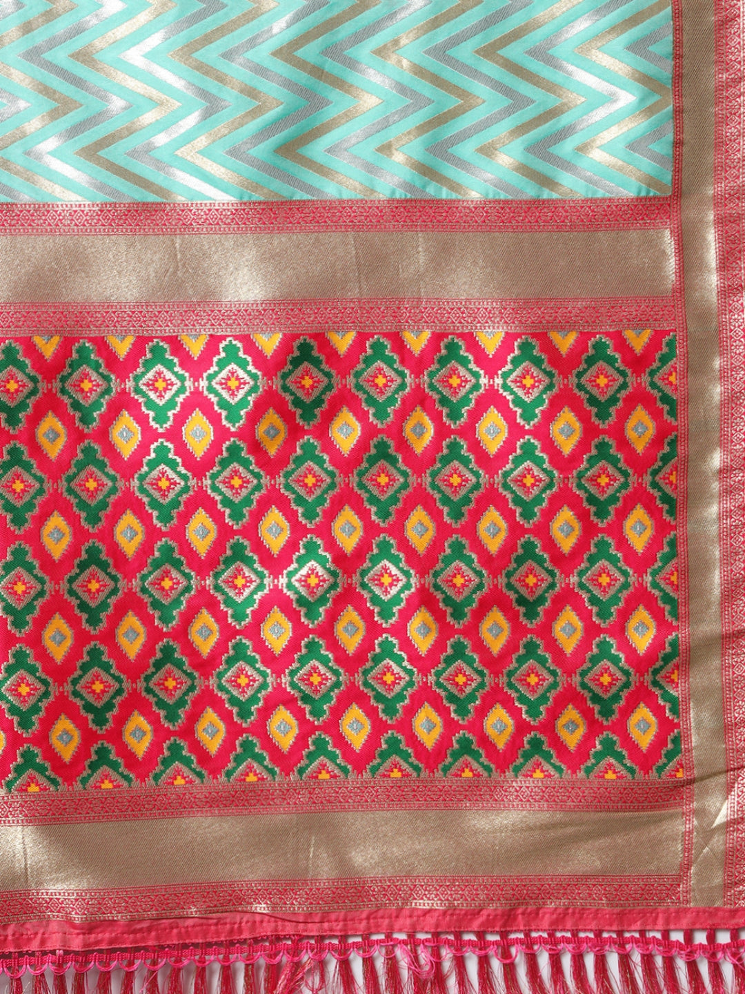 Banarasi Handloom Silk Saree with Contrast Magenta ikat Border