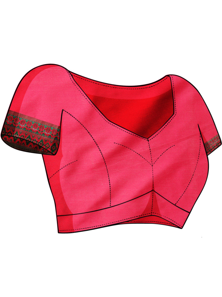 Banarasi Handloom Silk Saree with Contrast Magenta ikat Border