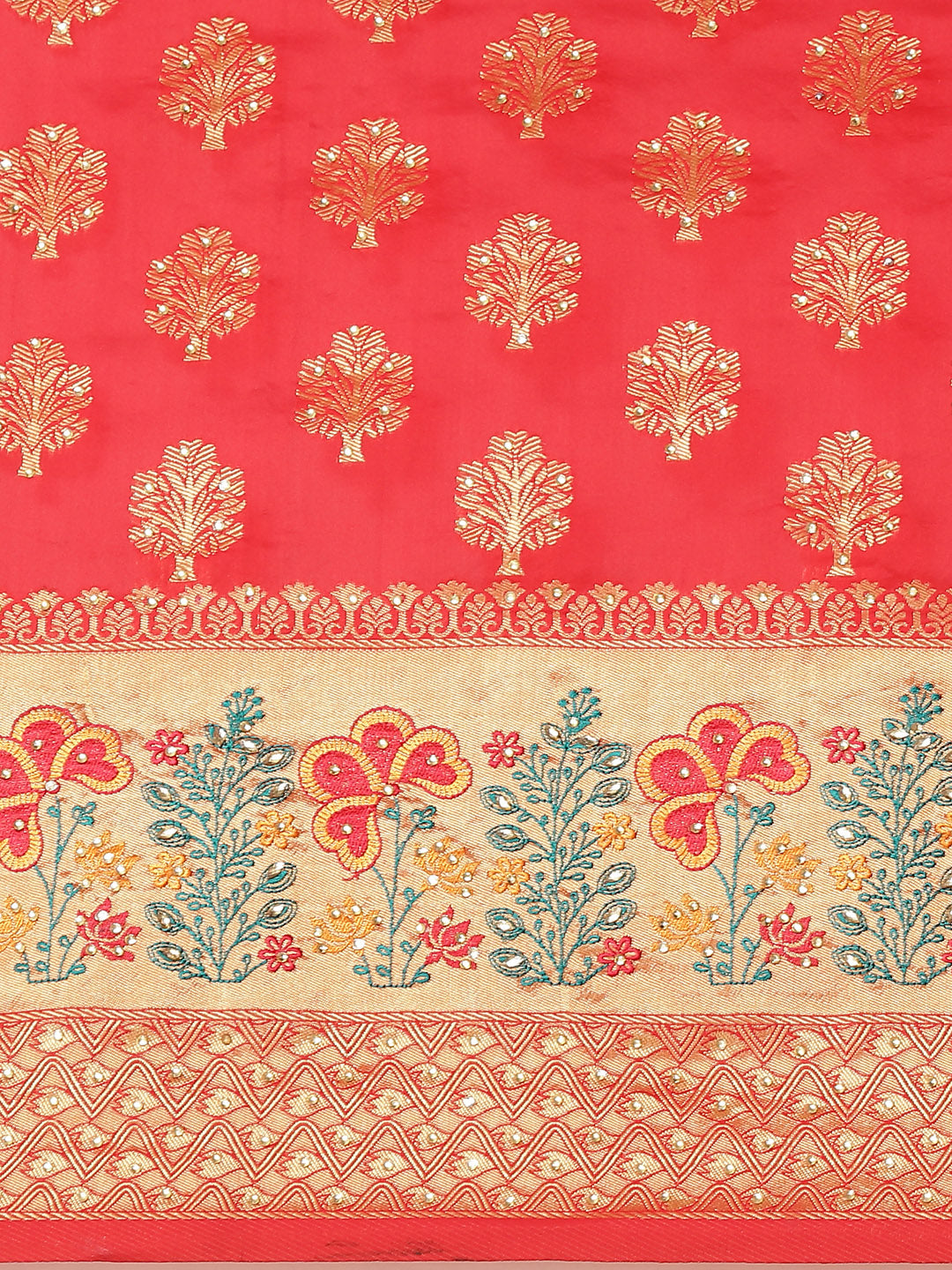 Red Floral Resham & Stone Embellished Traditional Banarasi Saree