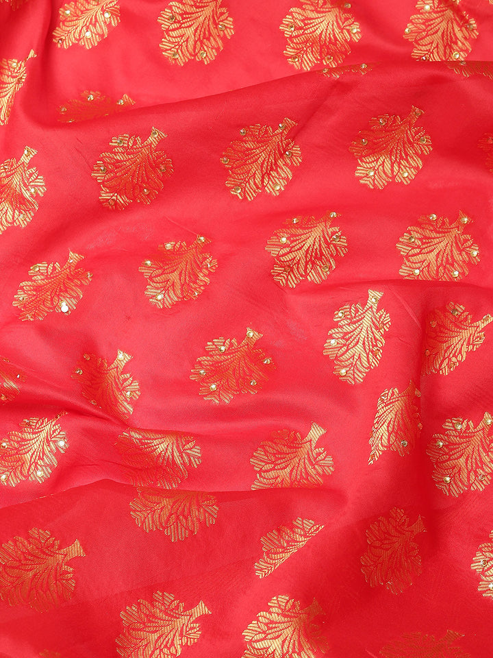 Red Floral Resham & Stone Embellished Traditional Banarasi Saree