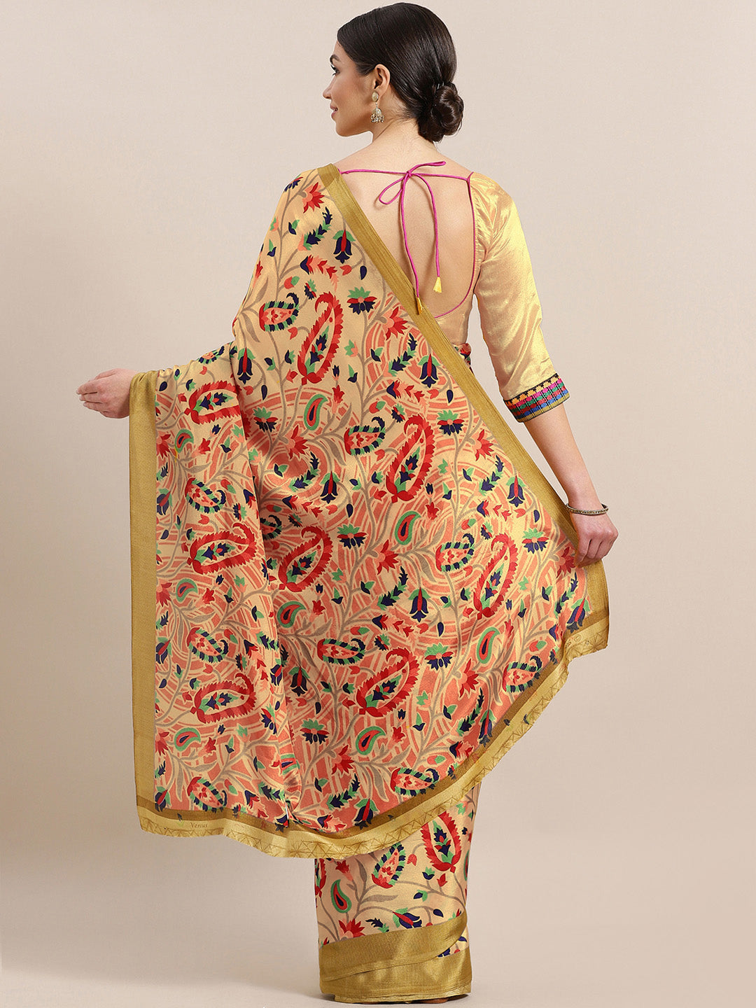 French Crepe SIlk printed Saree with Ethnic Paisley multicolor Digital design