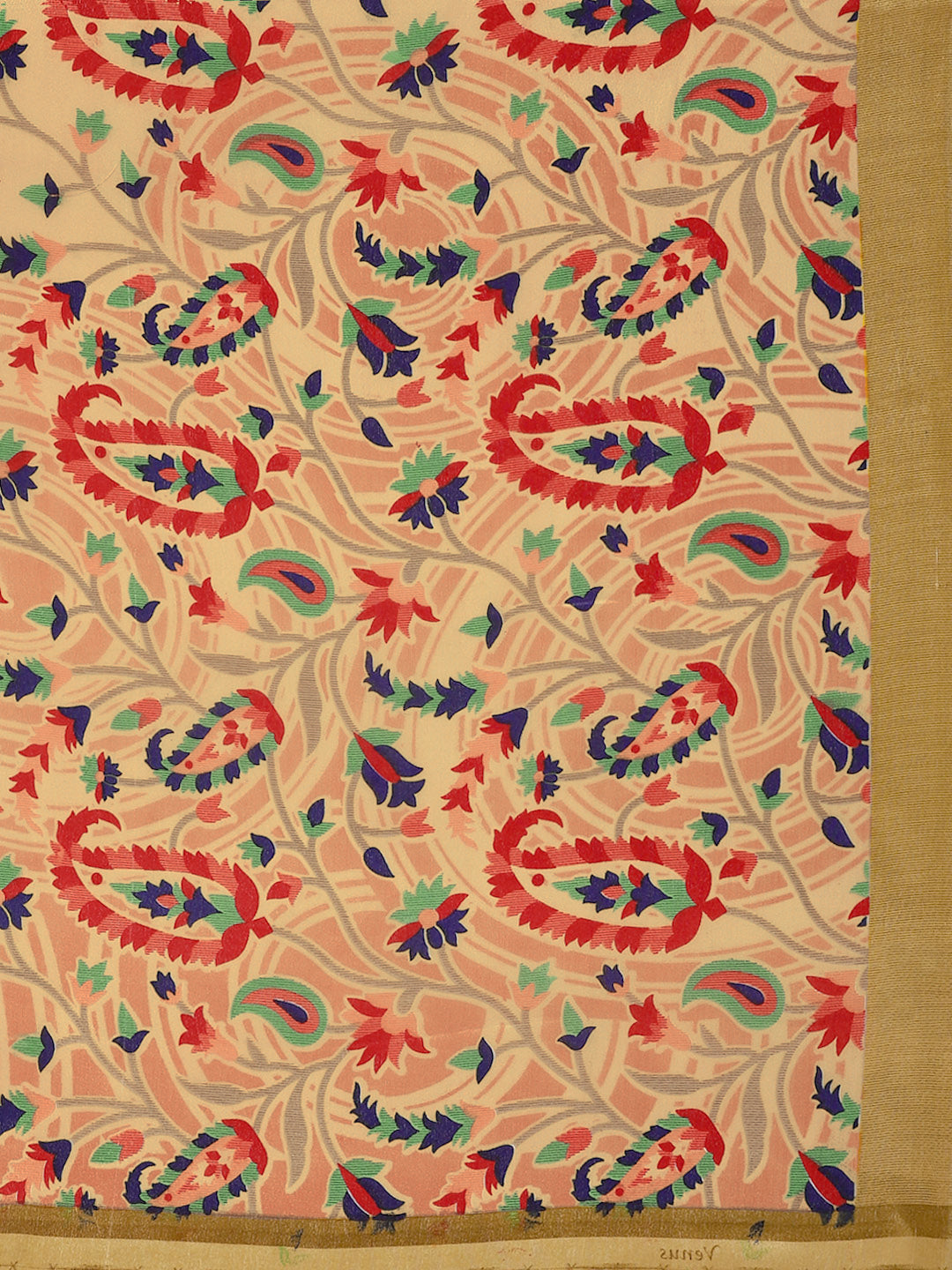 French Crepe SIlk printed Saree with Ethnic Paisley multicolor Digital design