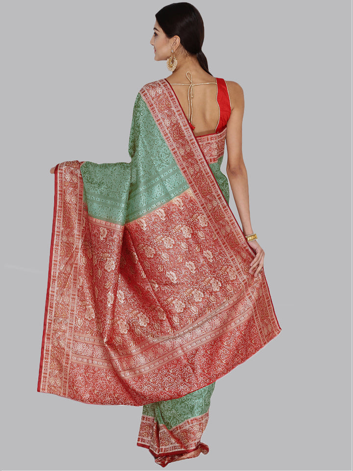 Red & Green  Art Silk Woven Design Party Wear Saree