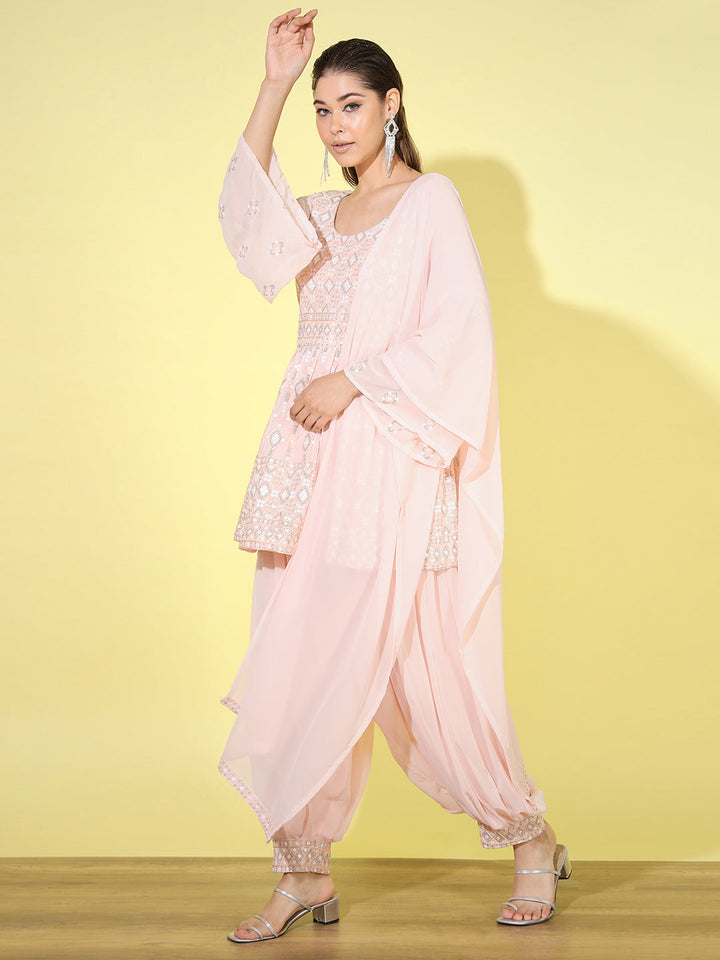 Peplum Resham Zari Embroidered Kurta Set with Afghan Salwar