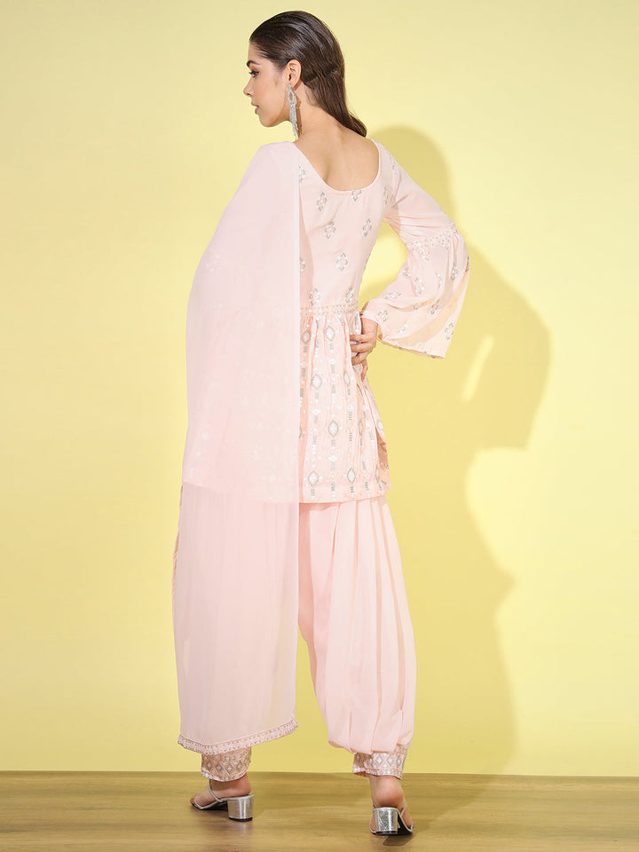 Peplum Resham Zari Embroidered Kurta Set with Afghan Salwar