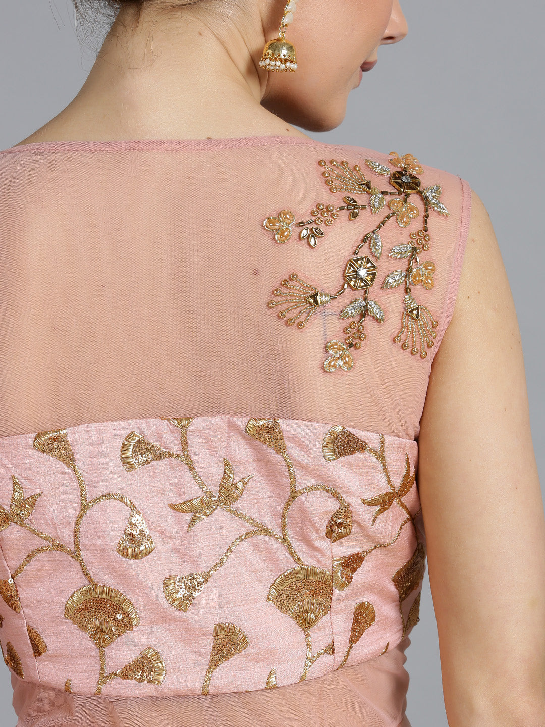 Zari and Kundan Embellished Gown with Attached Dupatta