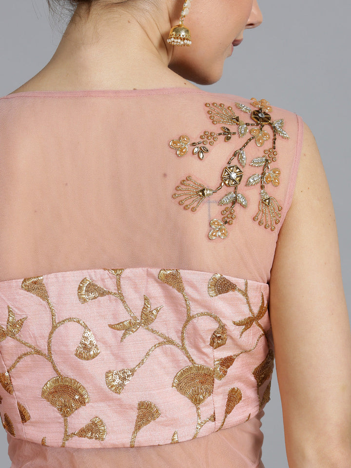 Zari and Kundan Embellished Gown with Attached Dupatta