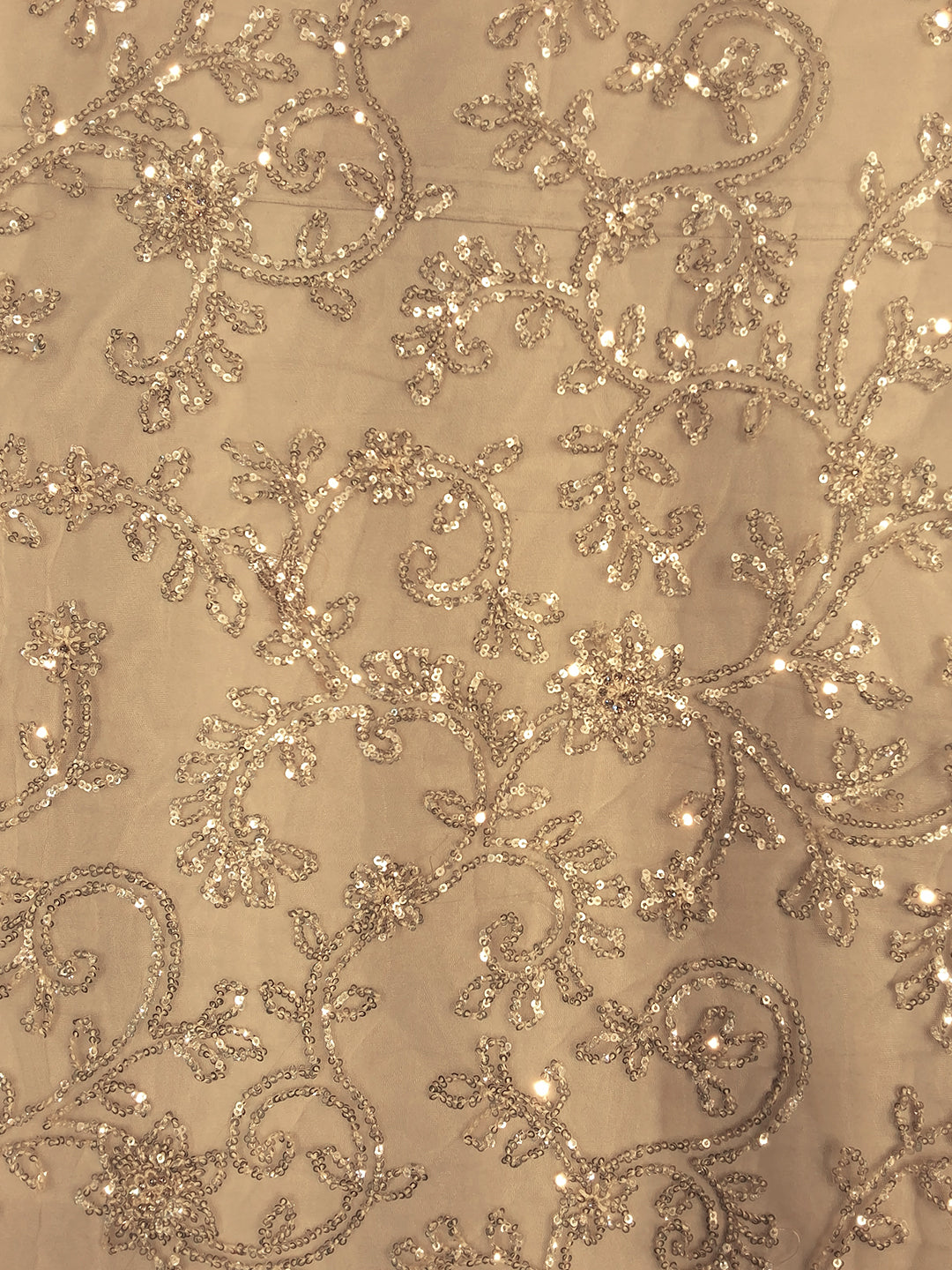 Beige Sequin Embroidered Net Saree with Heavy Stitched Blouse