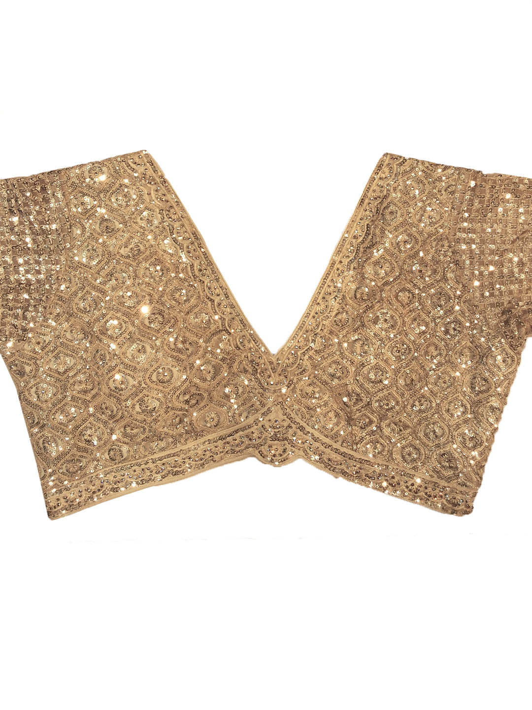 Beige Sequin Embroidered Net Saree with Heavy Stitched Blouse