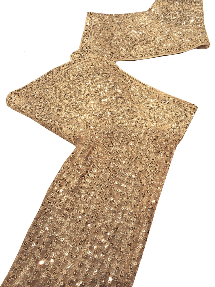 Beige Sequin Embroidered Net Saree with Heavy Stitched Blouse