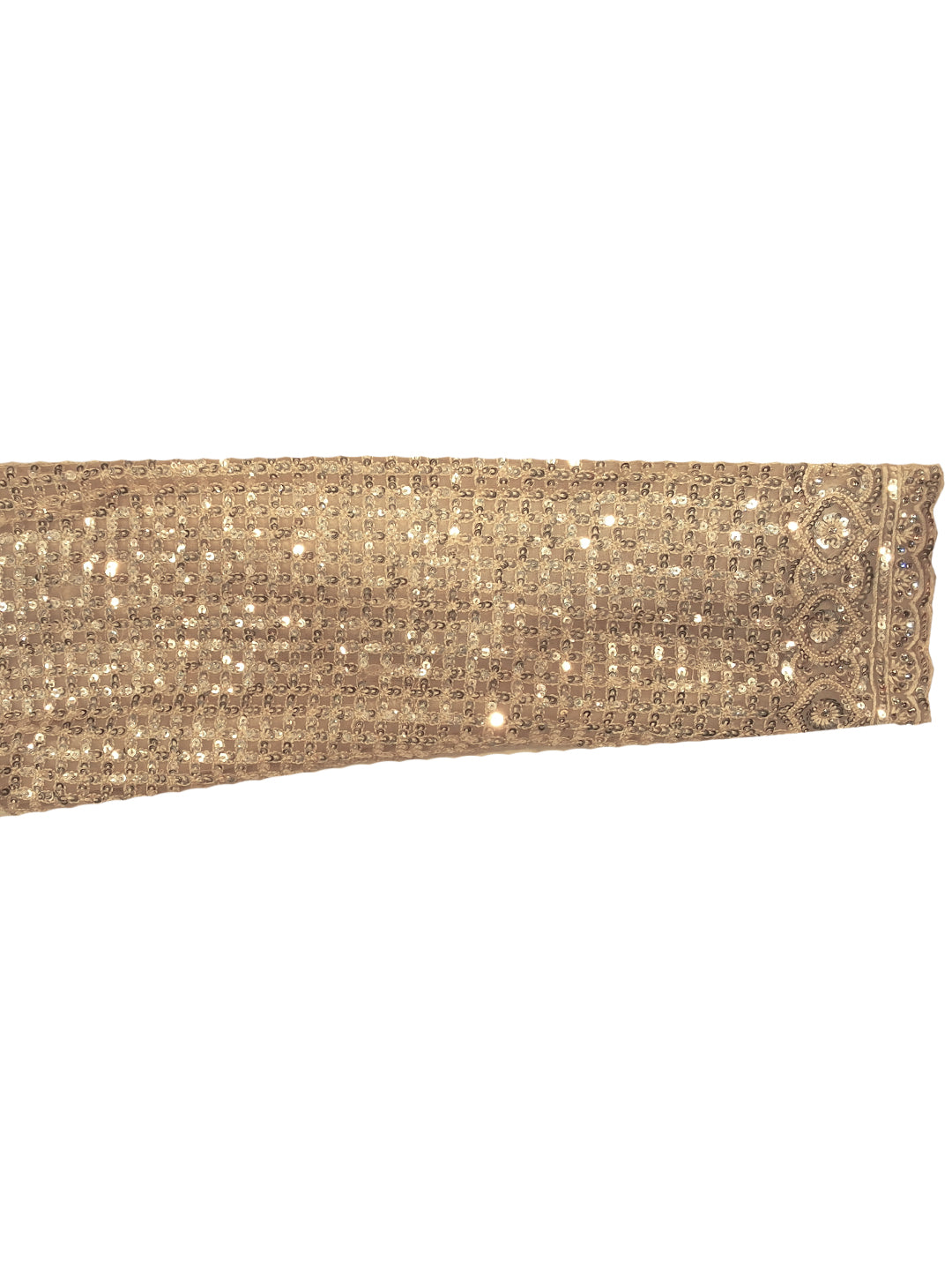 Beige Sequin Embroidered Net Saree with Heavy Stitched Blouse
