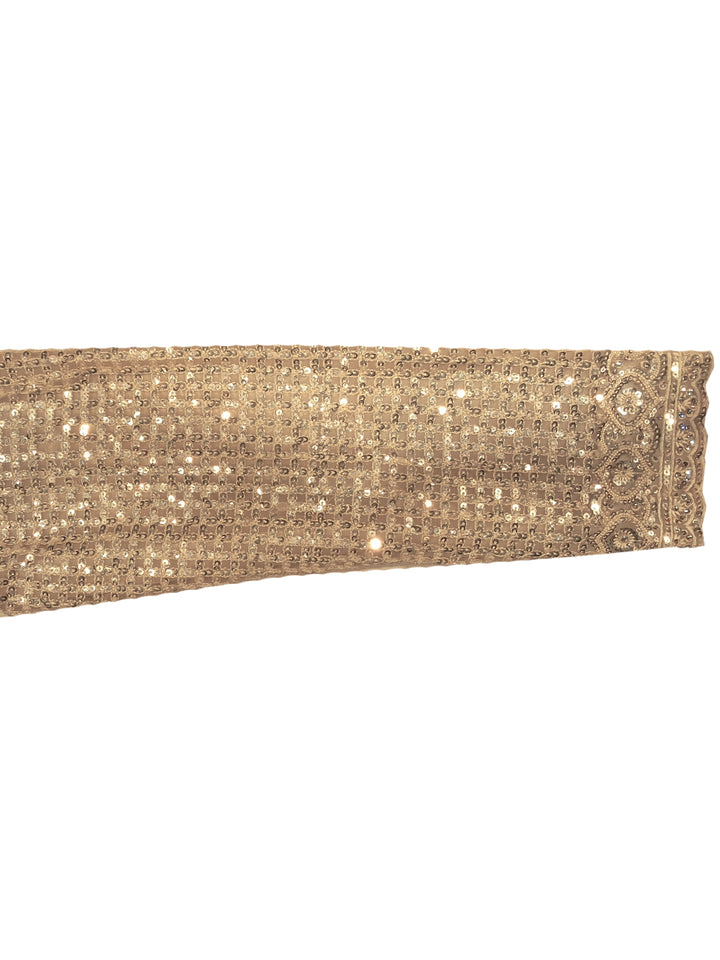 Beige Sequin Embroidered Net Saree with Heavy Stitched Blouse