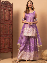 Chhabra 555 Intricate Zari Woven Kurta Palazzo Set with Sequinned Dupatta & Tassled Hemline