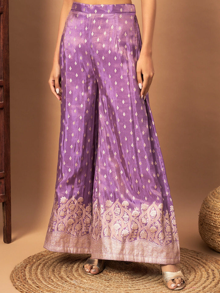 Intricate Zari Woven Kurta Palazzo Set with Sequinned Dupatta & Tassled Hemline