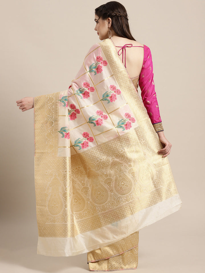 Mysore Silk Saree with Intricate Zari Weaving and Shaded Floral Print