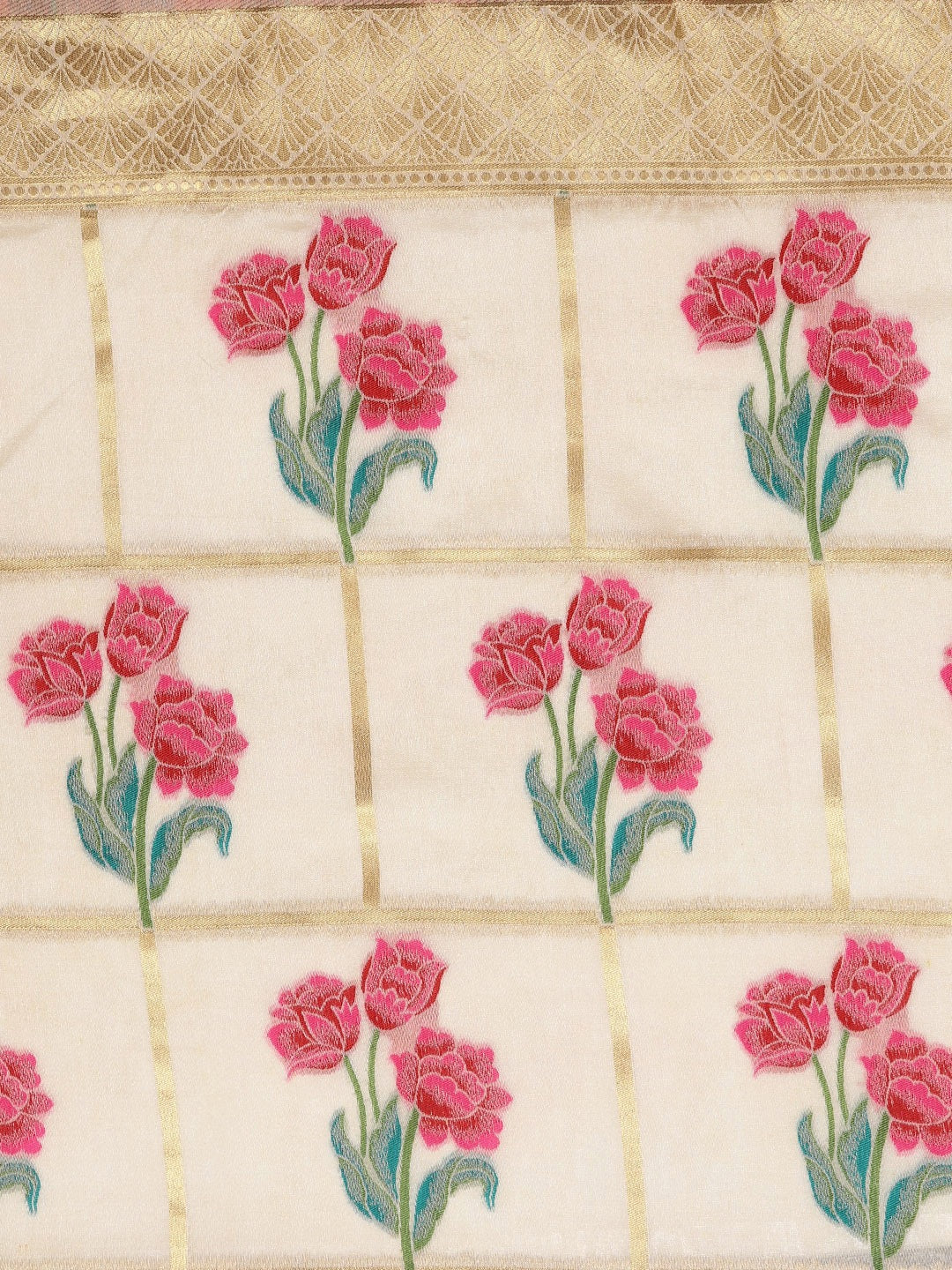 Mysore Silk Saree with Intricate Zari Weaving and Shaded Floral Print