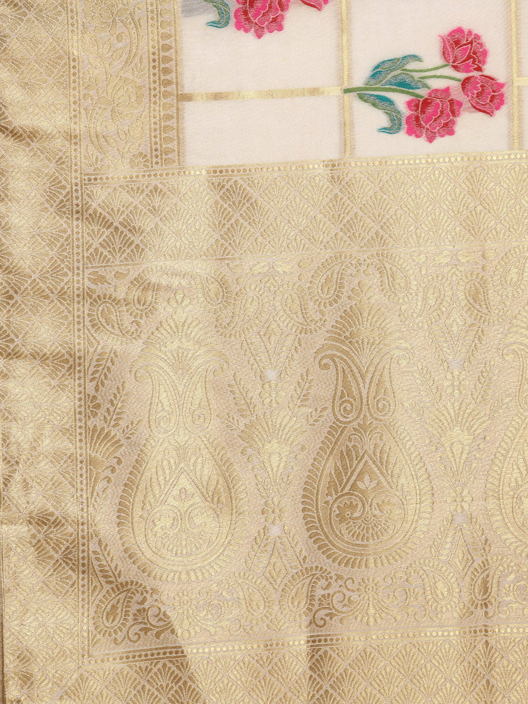Mysore Silk Saree with Intricate Zari Weaving and Shaded Floral Print