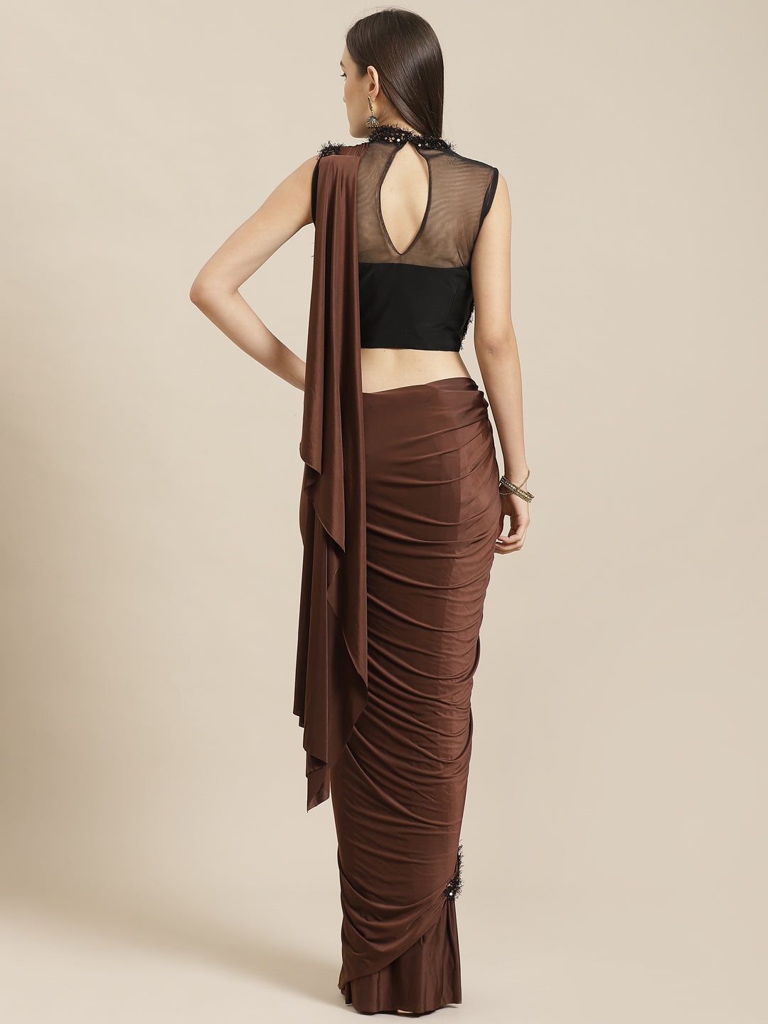 Ruffled Pre-Stitched Saree Gown with Festive Layering & Bling Sequence Embroidery Blouse