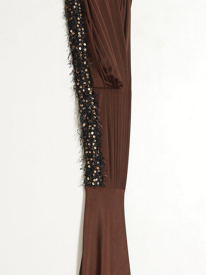 Ruffled Pre-Stitched Saree Gown with Festive Layering & Bling Sequence Embroidery Blouse