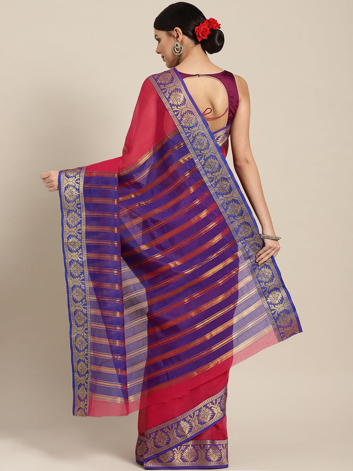 Pink Chanderi Silk Saree with Contrast Zari Woven Border