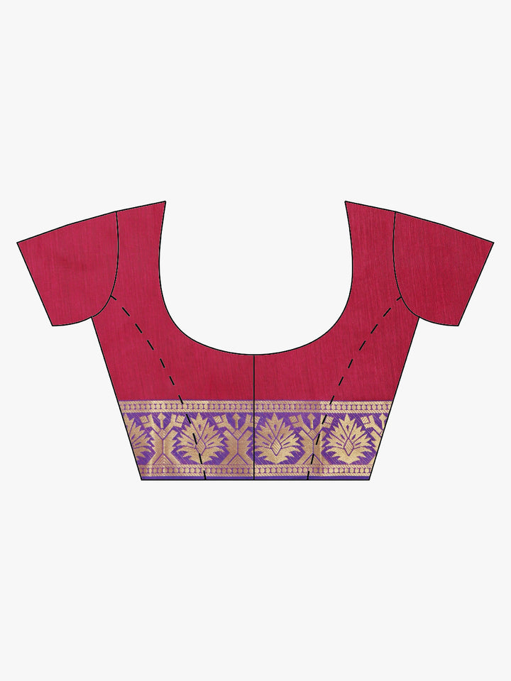 Pink Chanderi Silk Saree with Contrast Zari Woven Border