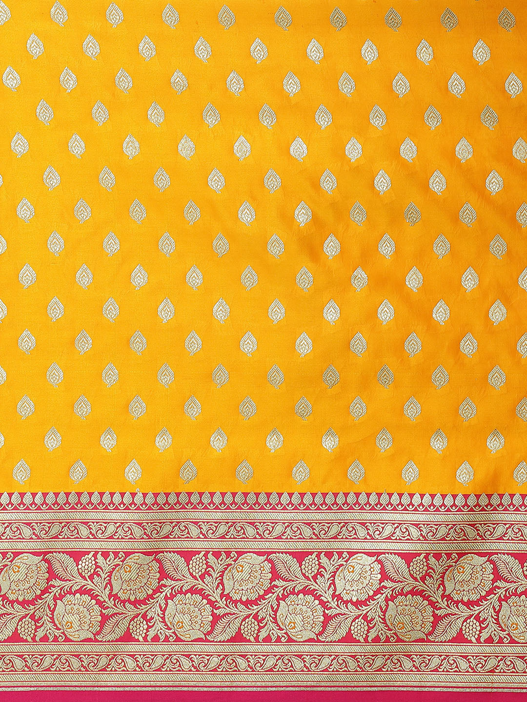 Banarasi Silk Saree With Gold Zari Weaves & Contrast Border