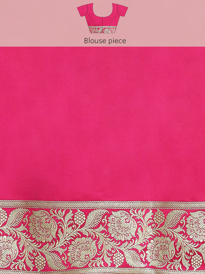 Banarasi Silk Saree With Gold Zari Weaves & Contrast Border