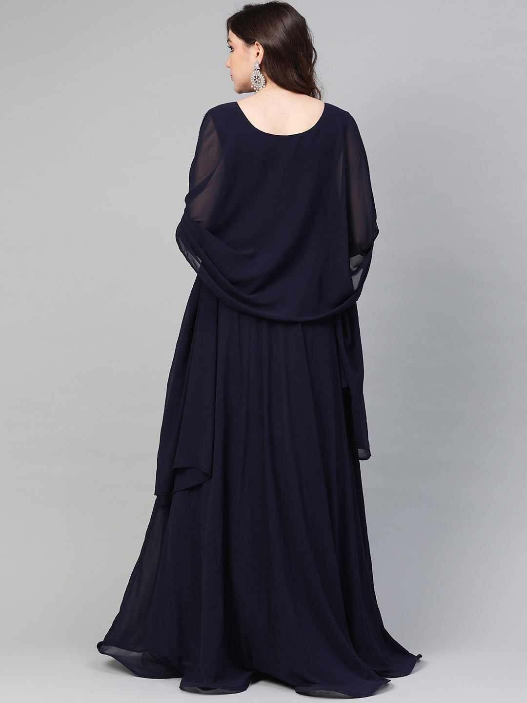 Georgette Sequnned Cocktail Gown with Attached Cape