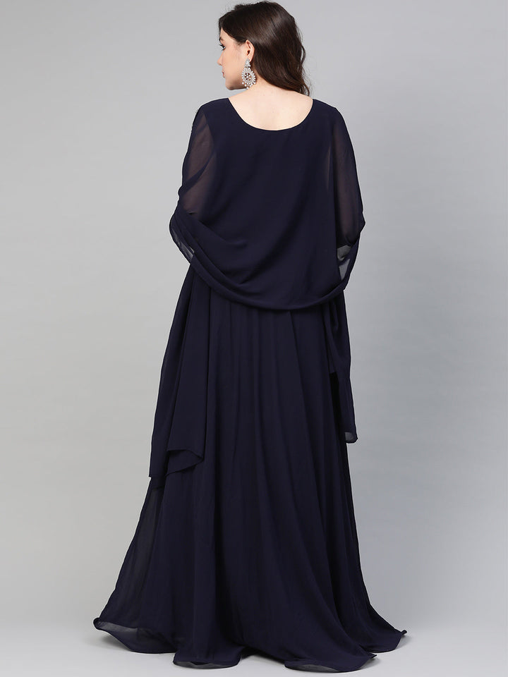 Georgette Sequnned Cocktail Gown with Attached Cape