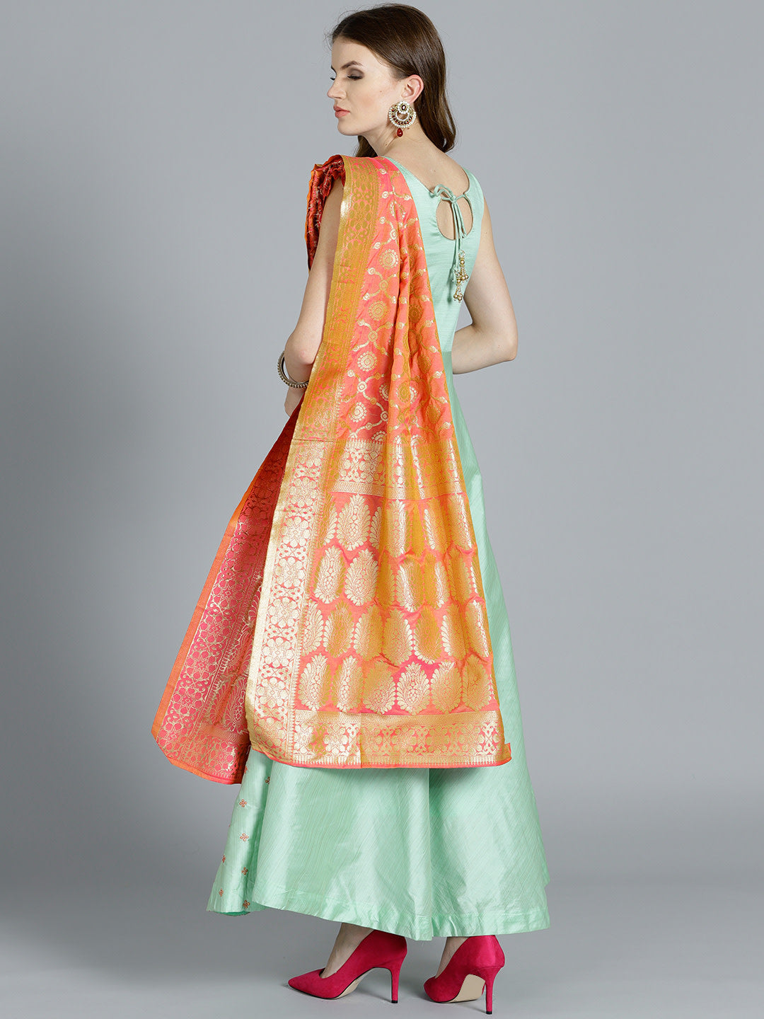 Embroidered Flared Suit with Banarasi Woven Dupatta