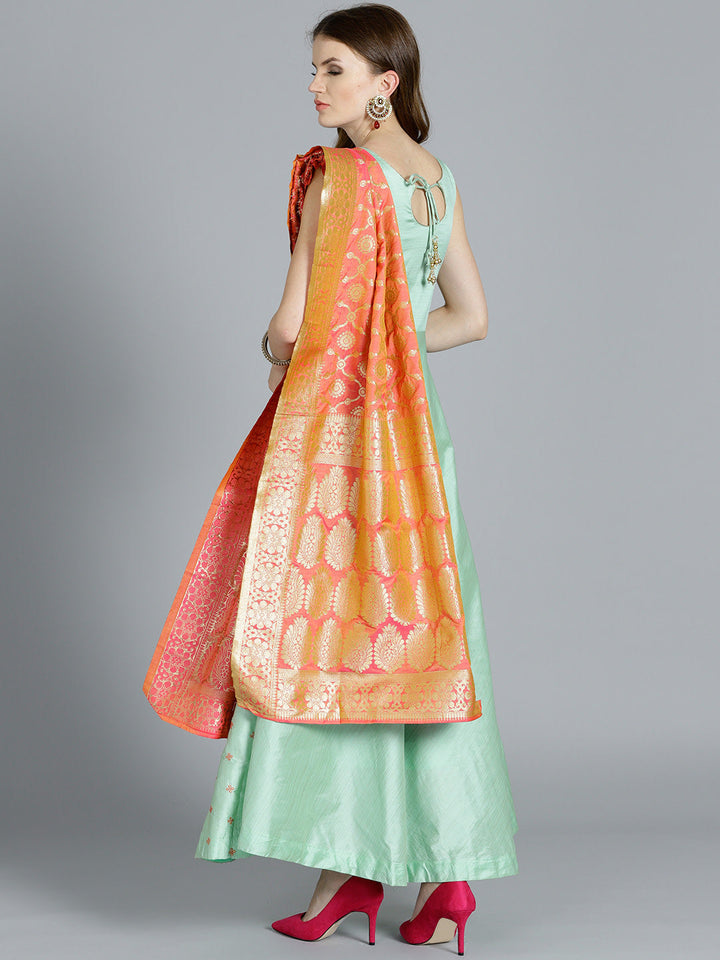 Embroidered Flared Suit with Banarasi Woven Dupatta