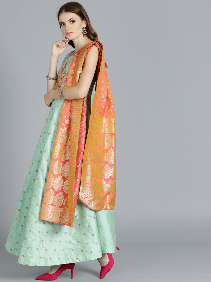 Embroidered Flared Suit with Banarasi Woven Dupatta
