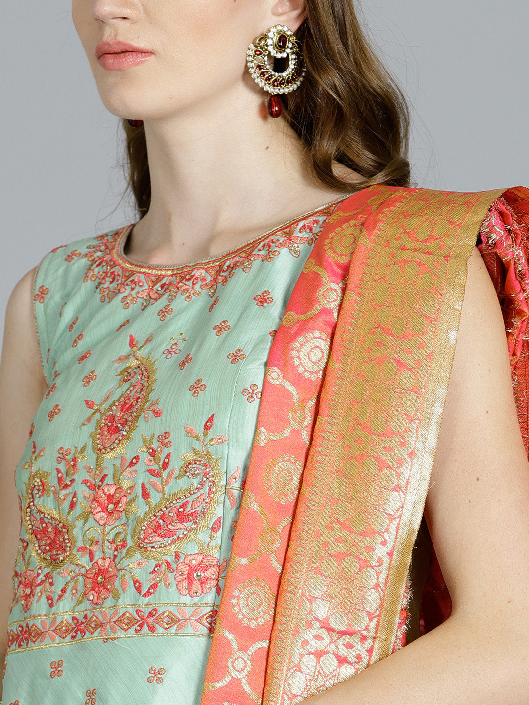 Embroidered Flared Suit with Banarasi Woven Dupatta
