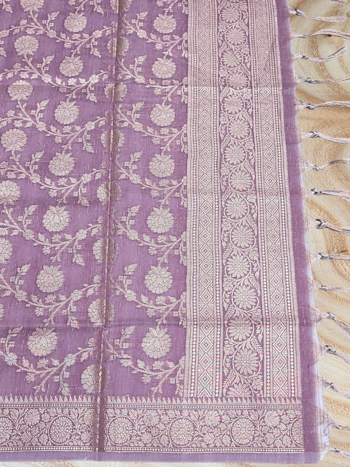 Banarasi Handloom Jute Silk Dress Material with Slub Weave & Tasseled Dupatta