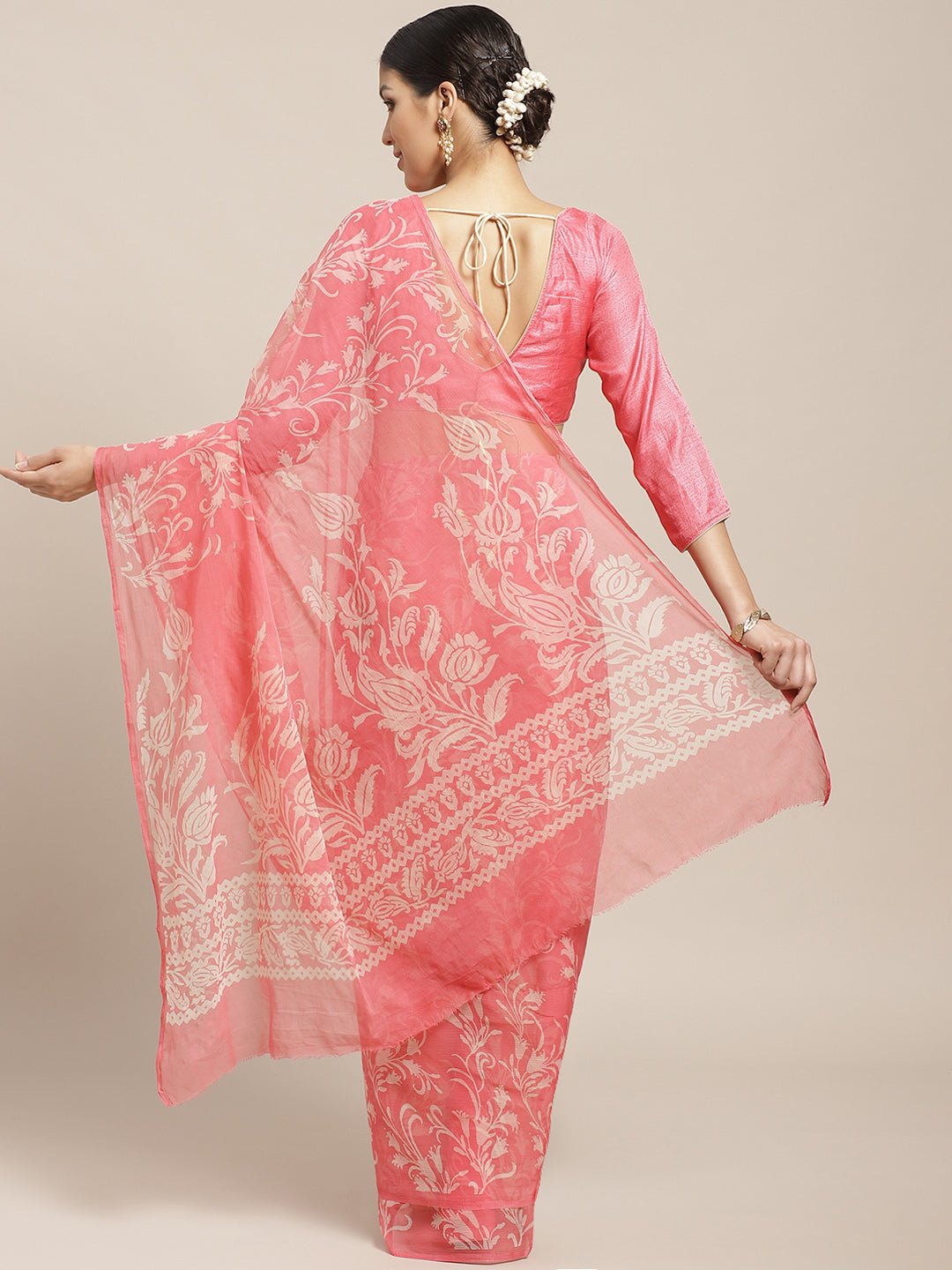 Summer Chiffon Saree with Contemporary Floral Prints and ColorBlocking