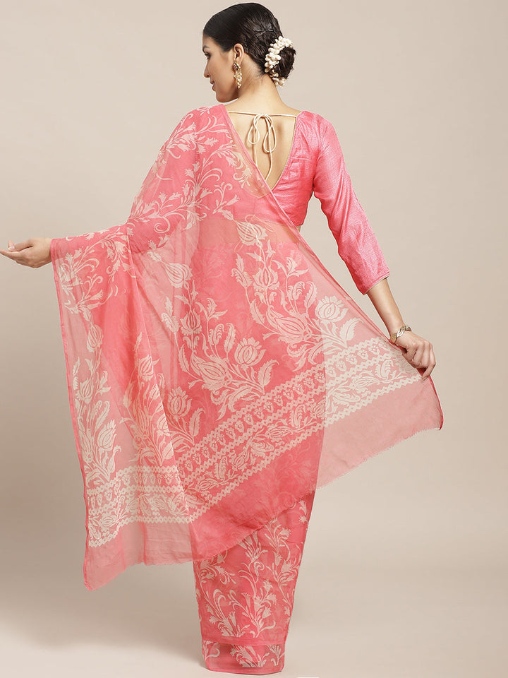 Summer Chiffon Saree with Contemporary Floral Prints and ColorBlocking