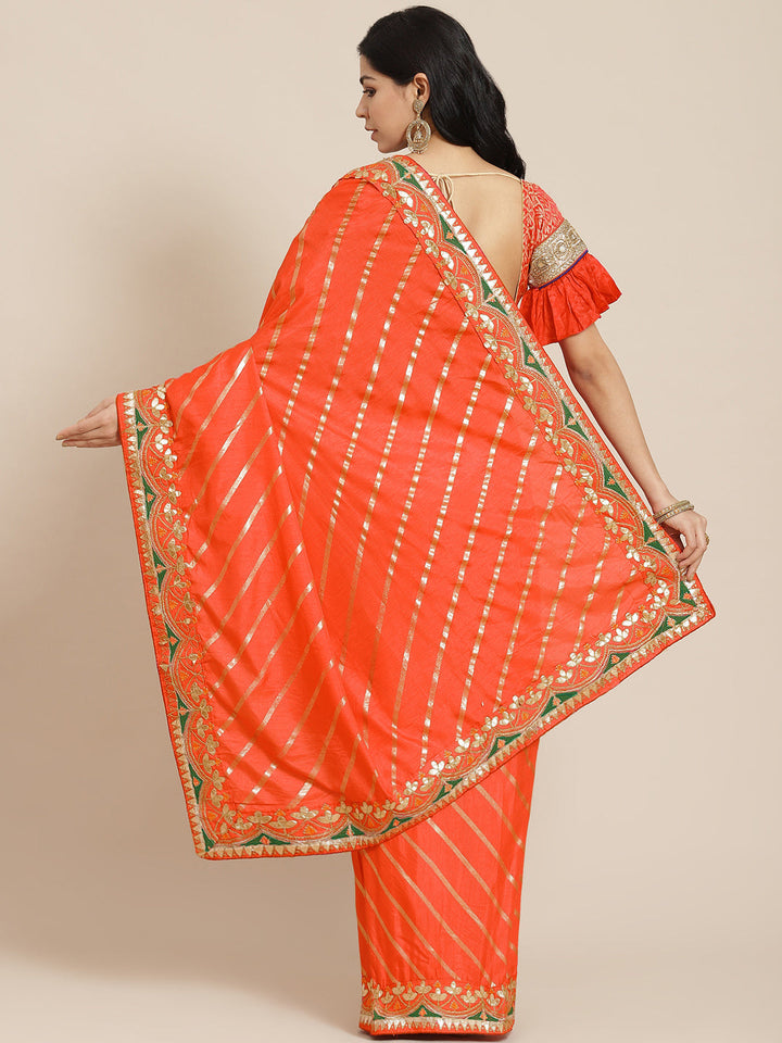 Orange Lehariya Saree Embellished With Gota Patti Embroidered  Border