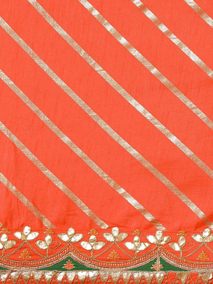 Orange Lehariya Saree Embellished With Gota Patti Embroidered  Border
