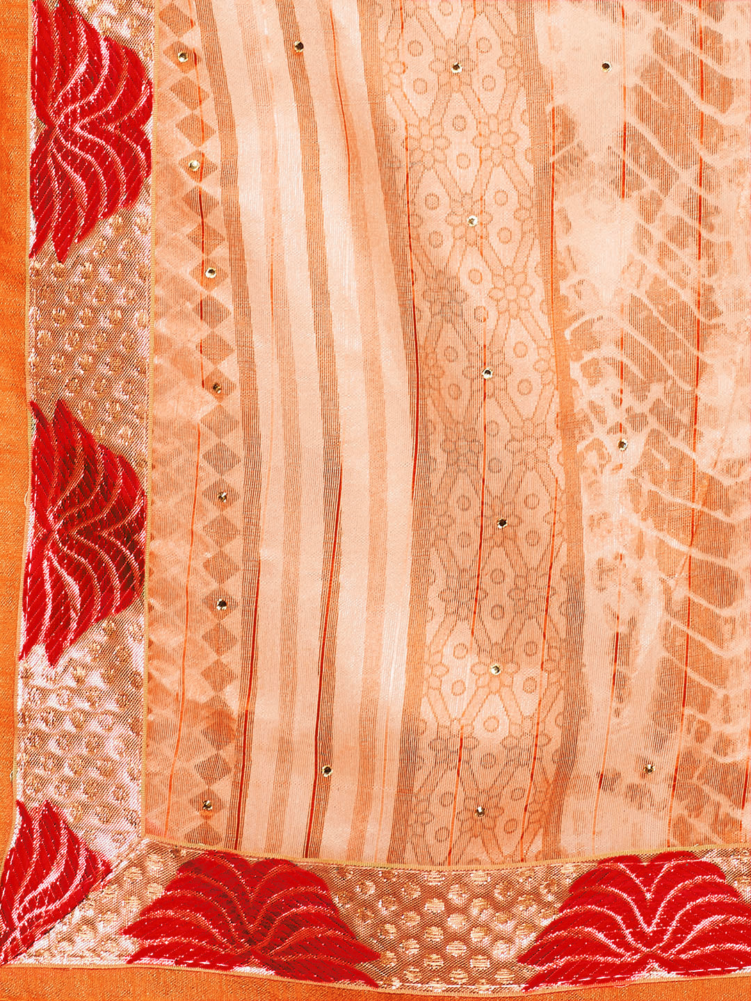 Orange Distress Print Brocade Border Art Silk Saree
