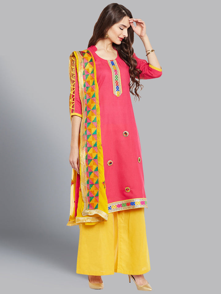 Cotton Dress Material with Resham Phulkari Embroidery