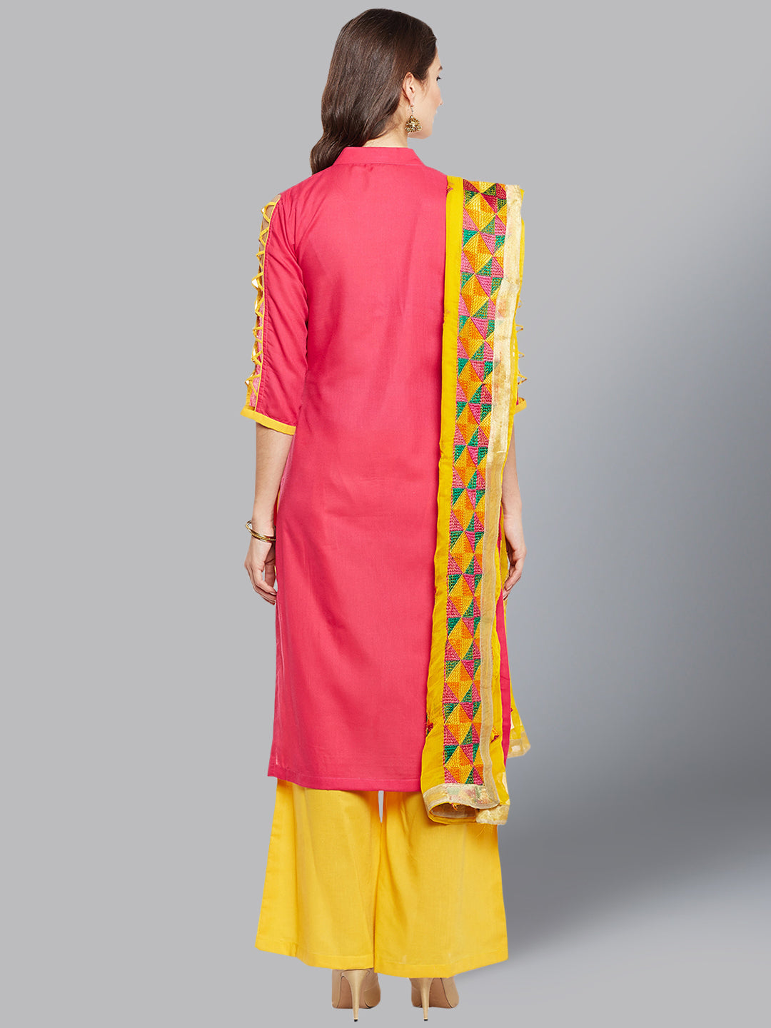 Cotton Dress Material with Resham Phulkari Embroidery