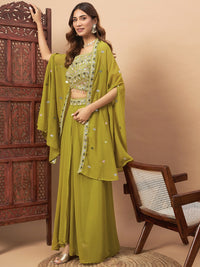 Chhabra 555 Tasseled Indo-western Co-ord Set with Pre-pleated Skirt and Resham Embroidered Cape