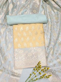 Chhabra 555 Banarasi Chanderi Dress Material with Contrast color Handloom weaving & Tasseled Dupatta