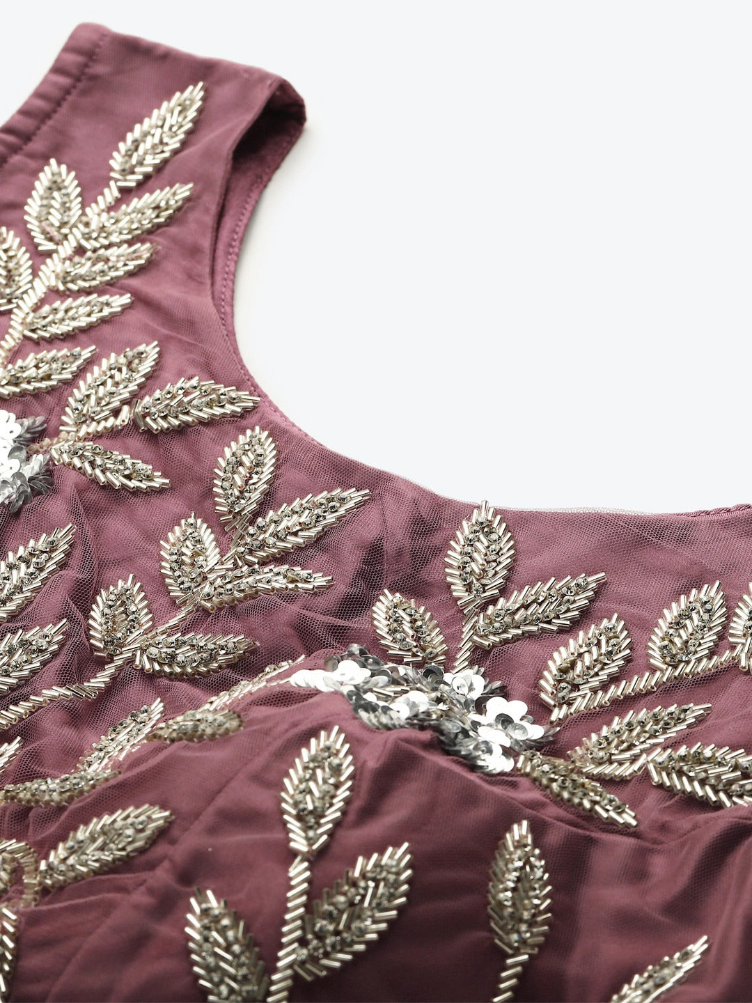 Pastel Mauve Mirror Embellished Lehenga Set with Cut dana Embroidery, Frills & Layering