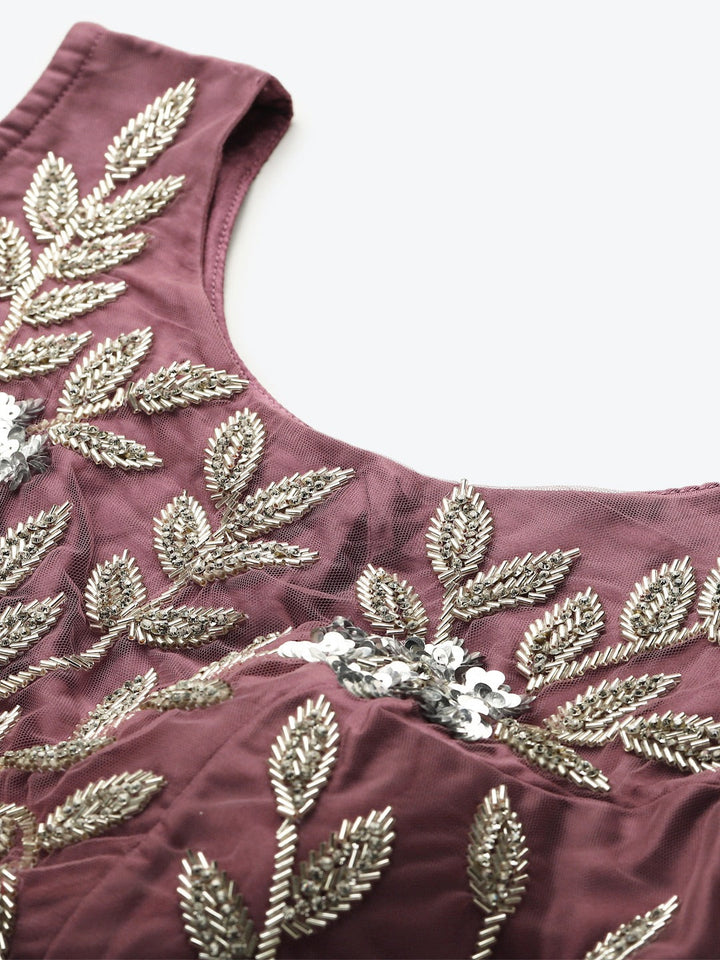 Pastel Mauve Mirror Embellished Lehenga Set with Cut dana Embroidery, Frills & Layering
