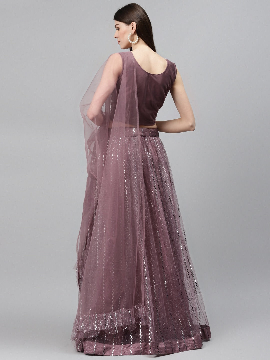 Pastel Mauve Mirror Embellished Lehenga Set with Cut dana Embroidery, Frills & Layering