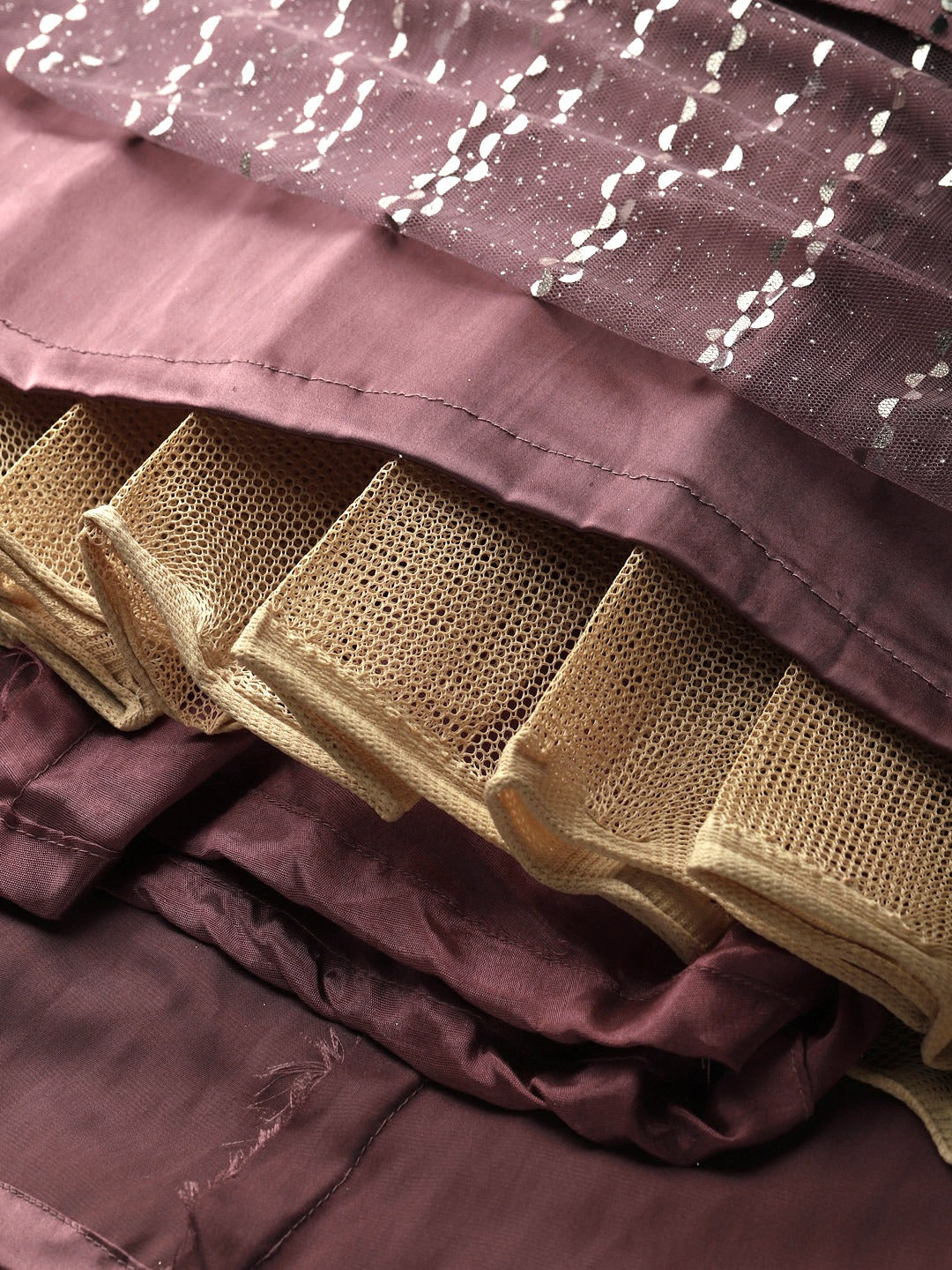 Pastel Mauve Mirror Embellished Lehenga Set with Cut dana Embroidery, Frills & Layering