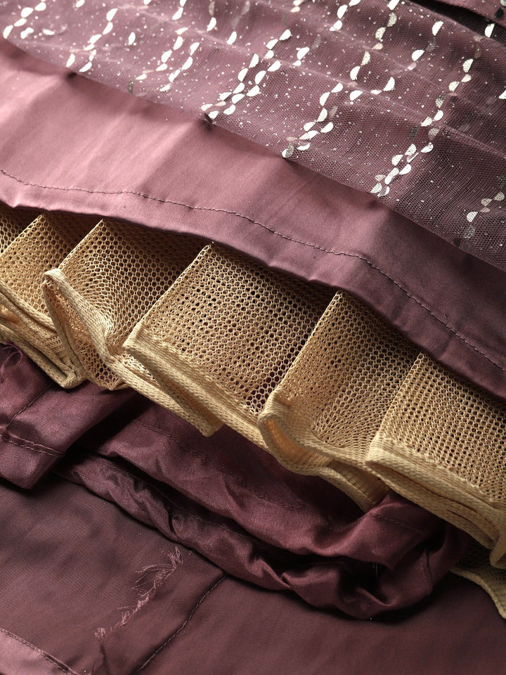 Pastel Mauve Mirror Embellished Lehenga Set with Cut dana Embroidery, Frills & Layering